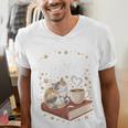 Coffee Cats & Books Cute Cat Book Lover Reading Men's V-Neck T-Shirt