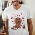 Cute Dachshund Valentine's Day Heart Love Dog Mom Dog Dad Men's V-Neck T-Shirt