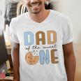 Dad Of The Sweet One Cookies And Milk 1st Birthday Party Men's V-Neck T-Shirt Dad Of The Sweet One Cookies And Milk 1st Birthday Party Men's V-Neck T-Shirt