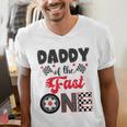 Daddy Of The Fast One Car Racing Dad 1St Birthday Boy Men's V-Neck T-Shirt