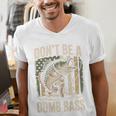 Don't Be A Dumb Bass Fish Camo American Flag Dad Jokes Men's V-Neck T-Shirt