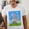 Frutiger Aero Aesthetic Tech Cherry Blossom Fishes Bubbles Raglan Baseball Tee Men's V-Neck T-Shirt