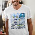 Frutiger Aero Aesthetic Tech Great Wave Of Kanagawa Fishes Raglan Baseball Tee Men's V-Neck T-Shirt Frutiger Aero Aesthetic Tech Great Wave Of Kanagawa Fishes Raglan Baseball Tee Men's V-Neck T-Shirt