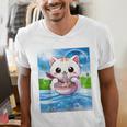 Frutiger Aero Aesthetic Tech Kawaii Ramen Cat Fishes Raglan Baseball Tee Men's V-Neck T-Shirt Frutiger Aero Aesthetic Tech Kawaii Ramen Cat Fishes Raglan Baseball Tee Men's V-Neck T-Shirt