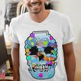 Frutiger Aero Aesthetic Tech Skull Computer Fishes Men's V-Neck T-Shirt