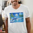 Frutiger Aero Dolphin Sunset Ocean With Palm Trees Y2k Premium Men's V-Neck T-Shirt Frutiger Aero Dolphin Sunset Ocean With Palm Trees Y2k Premium Men's V-Neck T-Shirt