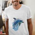 Frutiger Aero Splashy Dolphin Y2k Aesthetic Graphic Premium Men's V-Neck T-Shirt Frutiger Aero Splashy Dolphin Y2k Aesthetic Graphic Premium Men's V-Neck T-Shirt