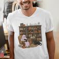 Ghost Reading Book Cat Lover Halloween Reading Enthusiast Men's V-Neck T-Shirt Ghost Reading Book Cat Lover Halloween Reading Enthusiast Men's V-Neck T-Shirt