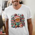 Gingerbread Reading Book Lovers Christmas Bookworm Librarian Premium Men's V-Neck T-Shirt