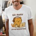 Go Away I'm Introverting Cozy Cat With Laptop And Coffee Men's V-Neck T-Shirt Go Away I'm Introverting Cozy Cat With Laptop And Coffee Men's V-Neck T-Shirt