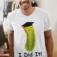 Graduation Cap Wearing Big Dill Pickle I Did It Graduate Fun Men's V-Neck T-Shirt