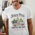Holiday Scene Nostalgia North Pole Tree Farm Merry Christmas Men's V-Neck T-Shirt