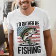 I'd Rather Be Fishing Bass Fish Dad Joke American Flag Men's V-Neck T-Shirt I'd Rather Be Fishing Bass Fish Dad Joke American Flag Men's V-Neck T-Shirt