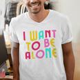 Introvert I Want To Be Alone Retro Wavy Men's V-Neck T-Shirt