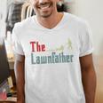 Lawn Mowing Lawnfather Dad Lawn Mower Gardening Men's V-Neck T-Shirt