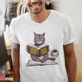 Life Is Better With Cats Coffee Books Cat Reading Book Men's V-Neck T-Shirt