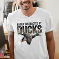 Mallard Duck Hunting Camo Easily Distracted Duck Dad Men's V-Neck T-Shirt