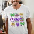 Mardi Gras Teacher Coquette Bow Pencil Apple Book Women Girl Men's V-Neck T-Shirt