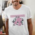 Nostalgia 80s 90s Retro Style Graphics Rose Pink Flower Men's V-Neck T-Shirt