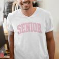 Preppy Varsity Pink Senior Graduation Men's V-Neck T-Shirt