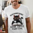 Read Banned Books Drink Coffee Fight Evil Retro Cat Men's V-Neck T-Shirt