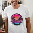 Retro 80s Synthwave Sunset & Palm Trees Retro Nostalgia 80s Men's V-Neck T-Shirt
