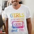 Retro Girls Just Wanna Have Fun Nostalgia 1980s 80's Premium Tri-Blend Men's V-Neck T-Shirt