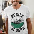 We Ride At Dawn Lawn Mower Zero-Turn Dad Mowing Men's V-Neck T-Shirt