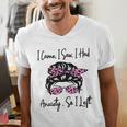I Came I Saw I Had Anxiety So I Left Messy Bun Introvert Men's V-Neck T-Shirt