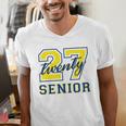 Senior Class Of 2027 Graduation Yellow And Blue On The Back Premium Tri-Blend Men's V-Neck T-Shirt