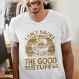 I Only Smoke The Good Stuff BBQ Barbeque Chef Dad Men's V-Neck T-Shirt