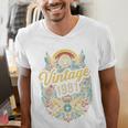 Vintage 1981 Retro Badge Nostalgia Eighties Compass Skull Men's V-Neck T-Shirt