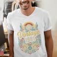 Vintage 1981 Retro Badge Nostalgia Eighties Compass Skull Premium Tri-Blend Men's V-Neck T-Shirt