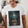 Vintage Ghost Book Reading Camping Gothic Halloween Teachers Men's V-Neck T-Shirt
