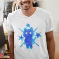 Yk2 Grunge Earthy Blue Cat With Stars Tomboy 90s Nostalgia Men's V-Neck T-Shirt Yk2 Grunge Earthy Blue Cat With Stars Tomboy 90s Nostalgia Men's V-Neck T-Shirt