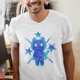 Yk2 Grunge Earthy Blue Cat With Stars Tomboy 90s Nostalgia Premium Tri-Blend Men's V-Neck T-Shirt