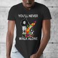 Autism Dad Support Alone Puzzle You'Ll Never Walk Men's V-Neck T-Shirt