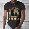 Cats Coffee & 3 People Tee Cute Font Introvert Humor Men's V-Neck T-Shirt