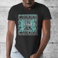 Cheer Dad Daddy Bow Sport Cheerleader Cheerleading Teal Blue Men's V-Neck T-Shirt