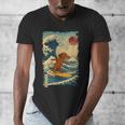 Dachshund Doxie Japanese Kanagawa Wave Surfing Japan Mom Dad Men's V-Neck T-Shirt