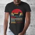 Dachshund Long Haired Best Dad Ever Dog Vintage Retro Men's V-Neck T-Shirt