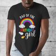 Dad Of The Birthday Girl Rainbow B-Day Matching Family Men's V-Neck T-Shirt Dad Of The Birthday Girl Rainbow B-Day Matching Family Men's V-Neck T-Shirt