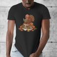 Fall Book Vintage Turkey Thanksgiving Reading Book Lovers Men's V-Neck T-Shirt