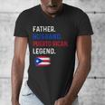 Father Husband Puerto Rican Legend Proud Dad Rico Flag Men's V-Neck T-Shirt