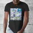 Frutiger Aero Aesthetic Tech Great Wave Of Kanagawa Fishes Men's V-Neck T-Shirt Frutiger Aero Aesthetic Tech Great Wave Of Kanagawa Fishes Men's V-Neck T-Shirt