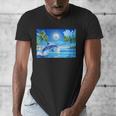 Frutiger Aero Dolphin Sunset Ocean With Palm Trees Y2k Men's V-Neck T-Shirt Frutiger Aero Dolphin Sunset Ocean With Palm Trees Y2k Men's V-Neck T-Shirt