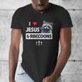 I Love Jesus And Raccoons Mom Dad Christian Love Jesus Bible Men's V-Neck T-Shirt