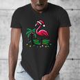 Nostalgia Holiday Tees -Adult Christmas Flamingo Small Short Sleeve Crew Neck Cotton Polyester Lightweight Ribbed Cuff Winter Men's V-Neck T-Shirt