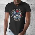 Proud Husky Dad American Flag Patriotic Husky Dad Men's V-Neck T-Shirt