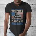 Semi Truck Driver Trucker Daddy Husband US American Flag Men's V-Neck T-Shirt